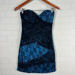 Roberta Vintage Womens Mini Dress size M Blue Black Lace Goth Y2K